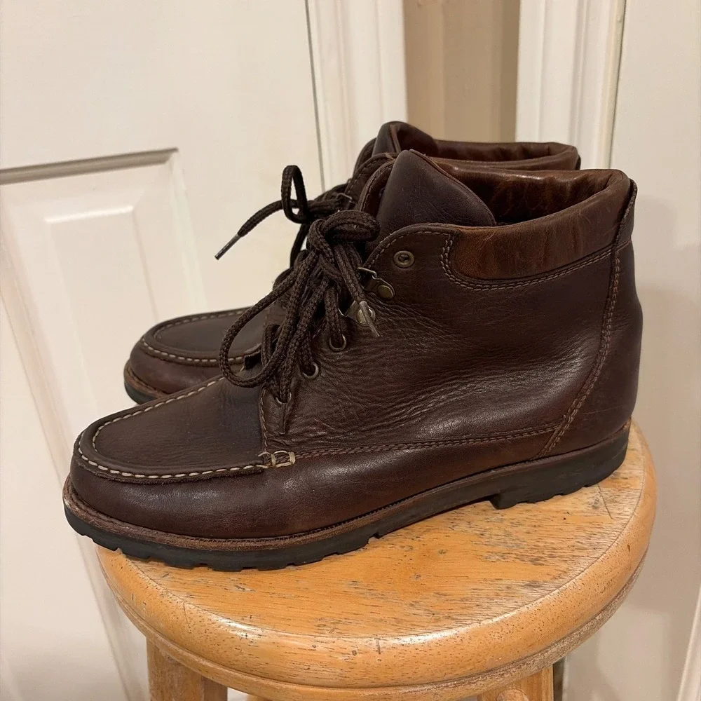 Cole Haan Mens Moc Toe Boots Brown 9M Leather Country Lace Up Lug Sole